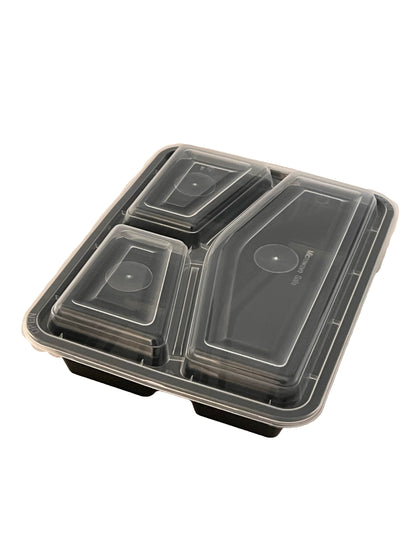 150 x Black Meal Prep Container 3 Compartment withs lids