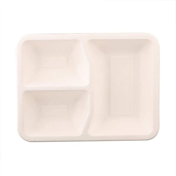 250 x 3 Compartment Rectangular Biodegradable Plate ,Ecofriendly ,Compostable Party Plate