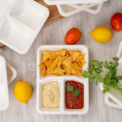 250 x 3 Compartment Rectangular Biodegradable Plate ,Ecofriendly ,Compostable Party Plate