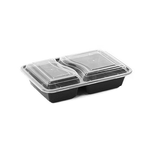 300 x Black Microwave Container Two Compartment - 42oz (1250cc) - Tray Only